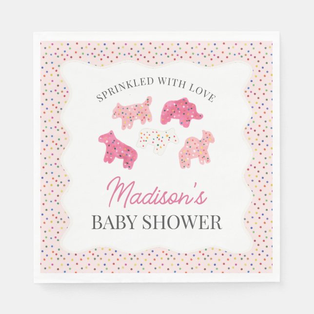 Pink Frosted Animal Cookies Baby Shower Napkins (Front)