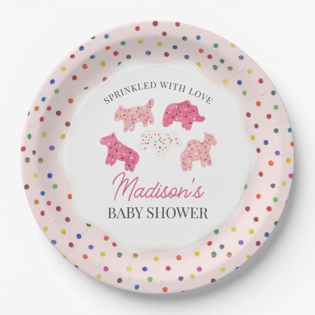 Pink Frosted Animal Cookies Baby Shower Paper Plates (Front)