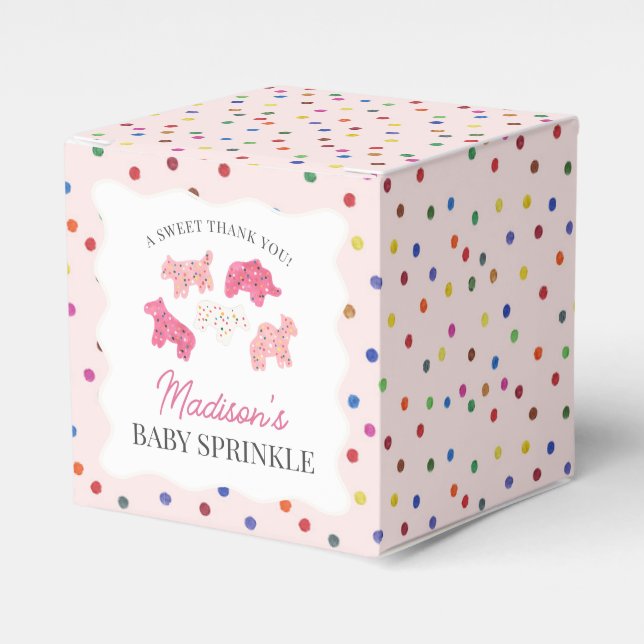 Pink Frosted Animal Cookies Baby Sprinkle Favor Boxes (Front Side)