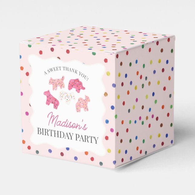 Pink Frosted Animal Cookies Birthday Party Favor Boxes (Front Side)