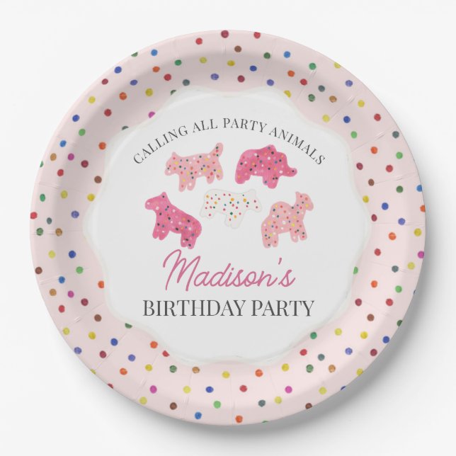 Pink Frosted Animal Cookies Birthday Party Paper Plates (Front)