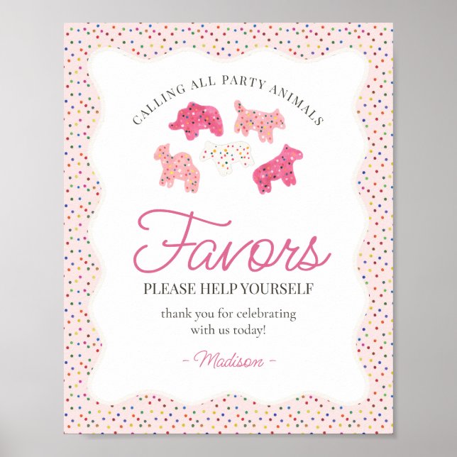 Pink Frosted Animal Cookies Sprinkle Favors Sign (Front)