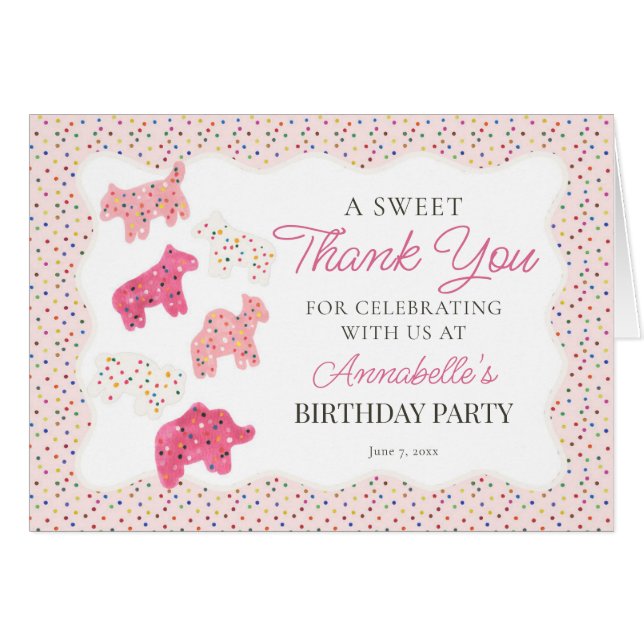 Pink Frosted Animal Cookies Thank You Card (Front Horizontal)