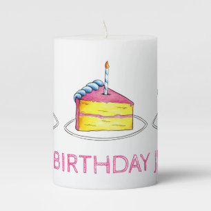 Pink Frosted Birthday Cake Slice Party Centerpiece Pillar Candle