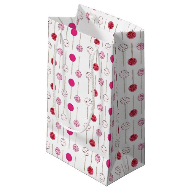 Pink Frosted Cake Pops Birthday Party Foodie Small Gift Bag (Front Angled)