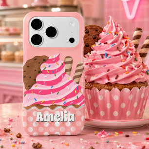 Pink Frosted Chocolate Cupcake Personalized iPhone 17 Pro Case