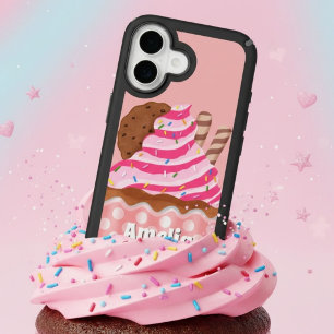 Pink Frosted Chocolate Cupcake Personalized iPhone 16 Case