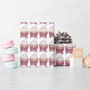 Pink Frosted Cupcake Cake Wedding Valentines Day Wrapping Paper