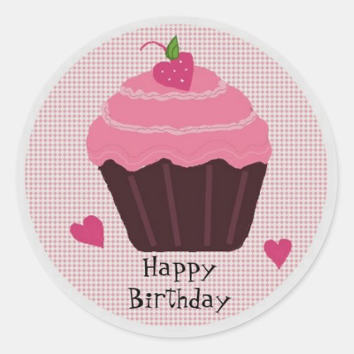 Pink Frosted Cupcake Classic Round Sticker