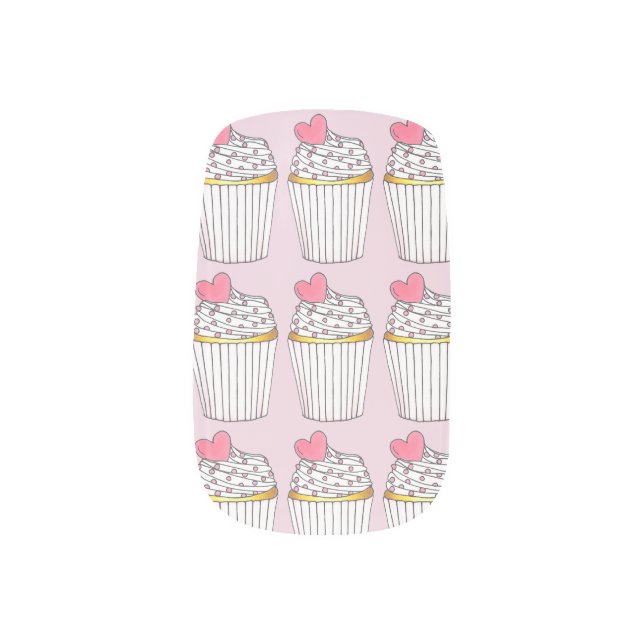 Pink Frosted Cupcake Heart Valentine's Day Cake Minx Nail Wraps (Left Thumb)