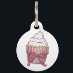 Pink Frosted Cupcake Sprinkles Bow Cake Foodie Pet Name Tag<br><div class="desc">Pet tag design features an original illustration of a classic pink frosted cupcake with sprinkles and a pink bow. Just personalize with the name of your dog or cat. Lots of coordinating pet products are also available from this shop! Don't see exactly what you're looking for? Contact Rebecca to have...</div>