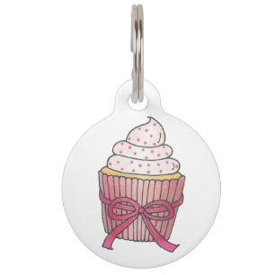 Pink Frosted Cupcake Sprinkles Bow Cake Foodie Pet Name Tag