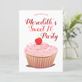 Pink Frosted Cupcake Sweet 16 Invitation (Standing Front)