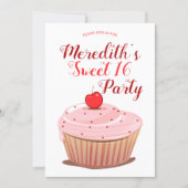 Pink Frosted Cupcake Sweet 16 Invitation (Front)