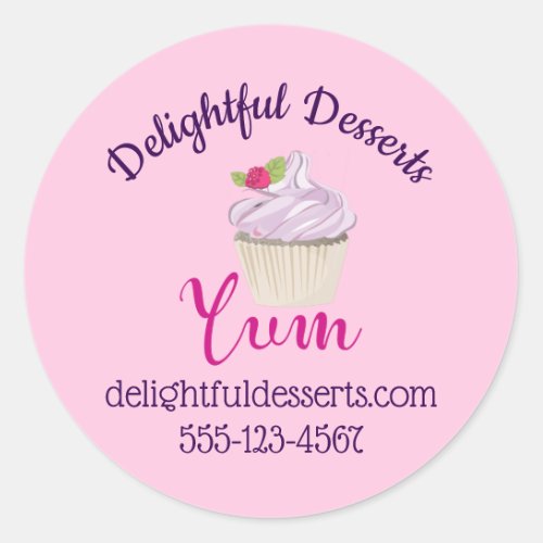 Pink Frosted Cupcake Yum Business Classic Round Sticker