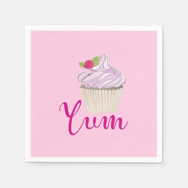Pink Frosted Cupcake Yum! Paper Napkins (Front)