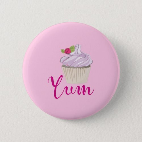 Pink Frosted Cupcake Yum Pinback Button