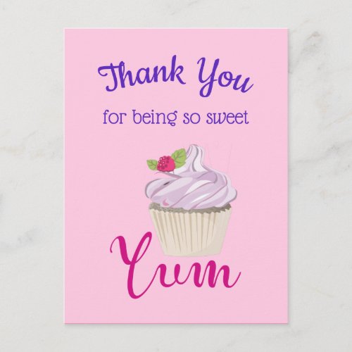 Pink Frosted Cupcake Yum Thank You Postcard