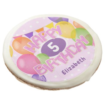 Pink Frosted Cutouts Happy Birthday W Balloons Sugar Cookie by katz_d_zynes at Zazzle