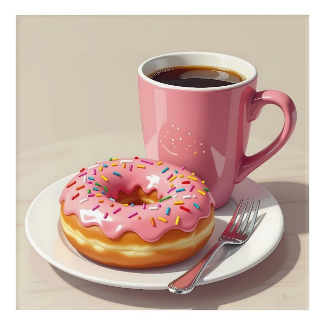 Pink Frosted Donut and Coffee  Acrylic Print (Front)