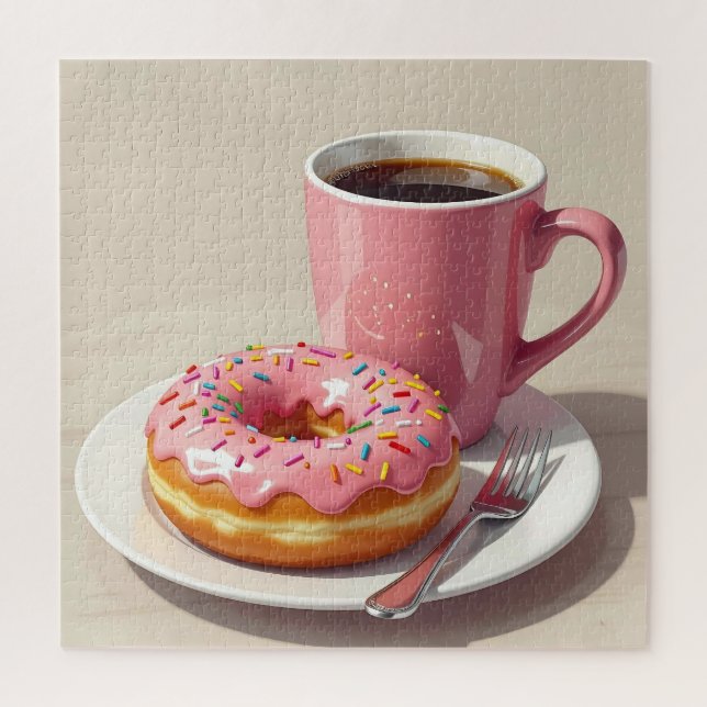 Pink Frosted Donut and Coffee  Jigsaw Puzzle (Vertical)