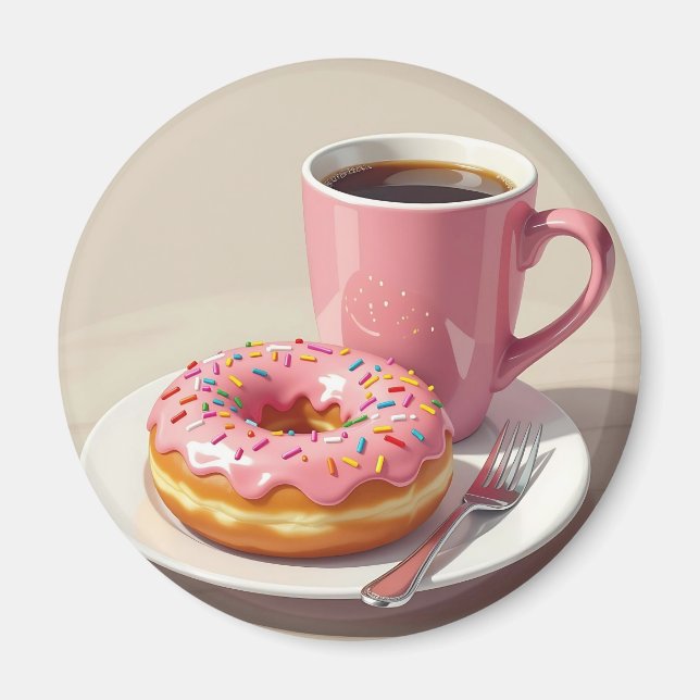 Pink Frosted Donut and Coffee  Magnet (Front)