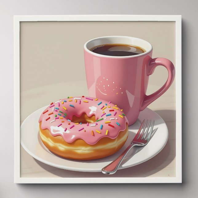 Pink Frosted Donut and Coffee  Peel And Stick Photo Tile (Front Set)