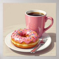 Pink Frosted Donut and Coffee