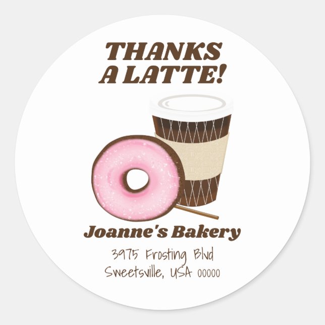 Pink Frosted Donut and Coffee Thank You Classic Round Sticker (Front)