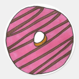 Pink Frosted Donut Breakfast Junk Food Doughnut Classic Round Sticker