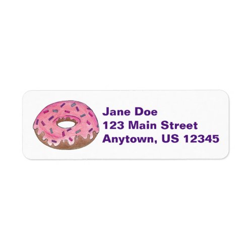 Pink Frosted Donut Doughnut Sprinkles Breakfast Label