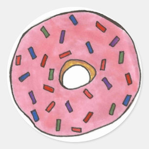 Pink Frosted Donut Doughnut Sprinkles Junk Food Classic Round Sticker