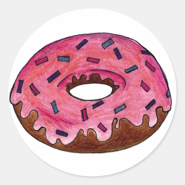 Pink Frosted Donut Doughnut Sprinkles Junk Food Classic Round Sticker (Front)