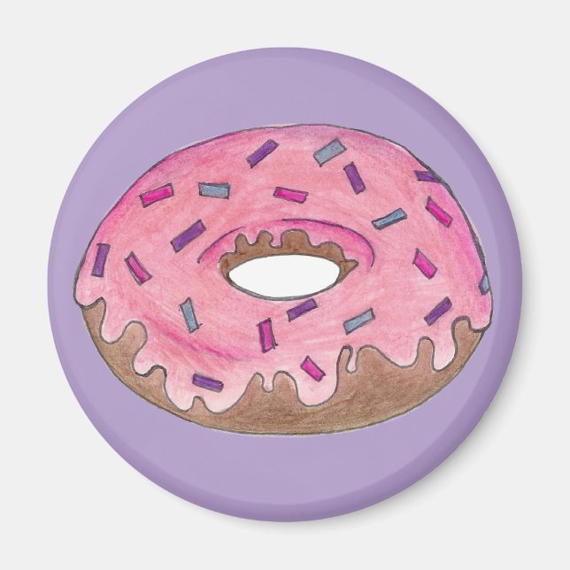 Pink Frosted Donut Doughnut Sprinkles Junk Food Magnet (Front)