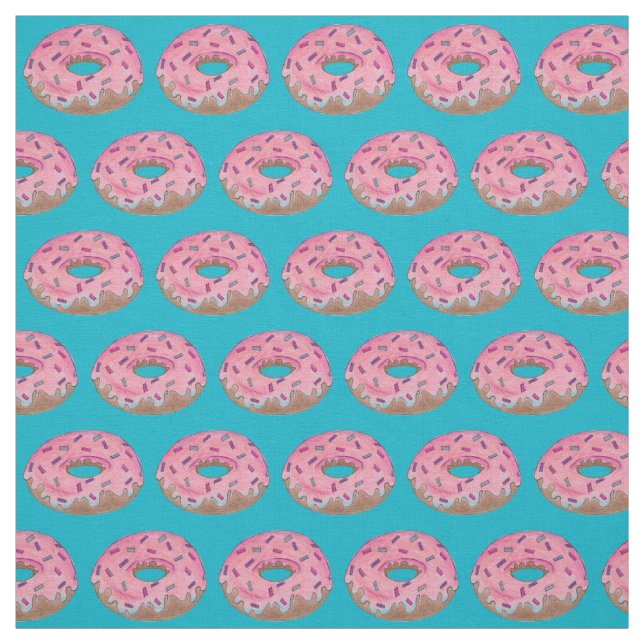 Pink Frosted Donut Sprinkles Doughnut Junk Food Fabric (Swatch)
