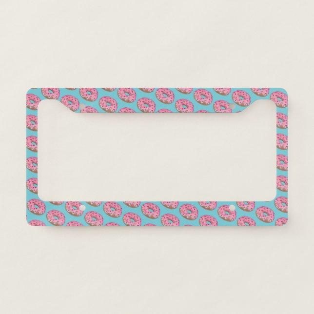 Pink Frosted Donut Sprinkles Doughnut Junk Food License Plate Frame (Front)