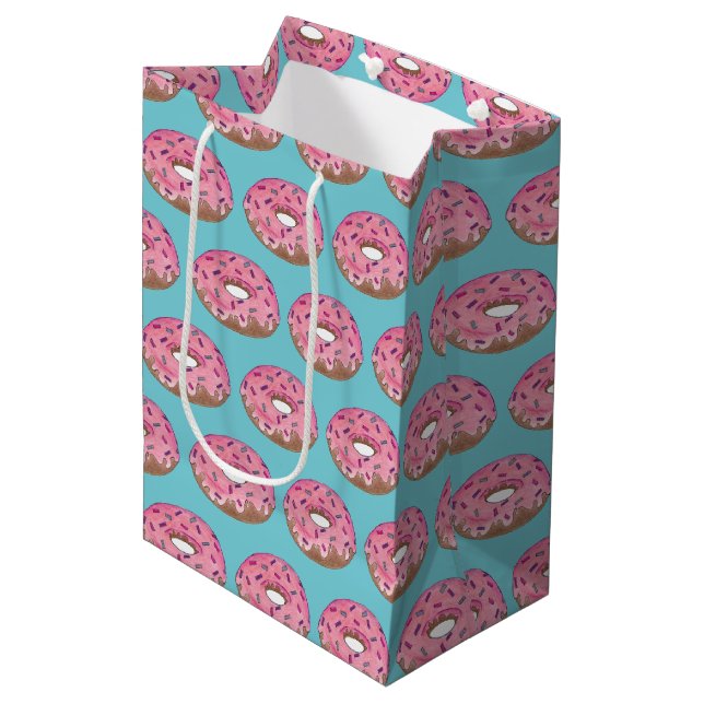 Pink Frosted Donut Sprinkles Doughnut Junk Food Medium Gift Bag (Front Angled)