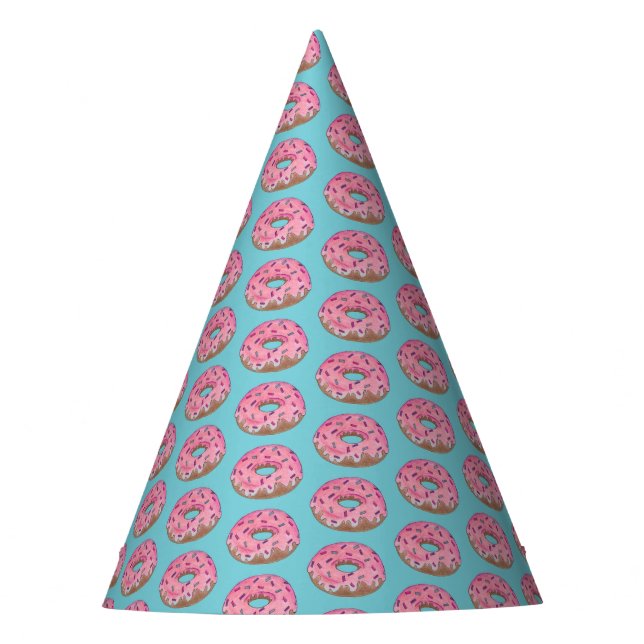 Pink Frosted Donut Sprinkles Doughnut Junk Food Party Hat (Front)