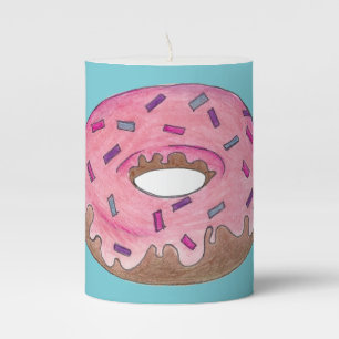 Pink Frosted Donut Sprinkles Doughnut Junk Food Pillar Candle