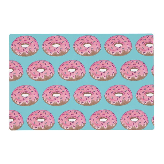 Pink Frosted Donut Sprinkles Doughnut Junk Food Placemat (Front)