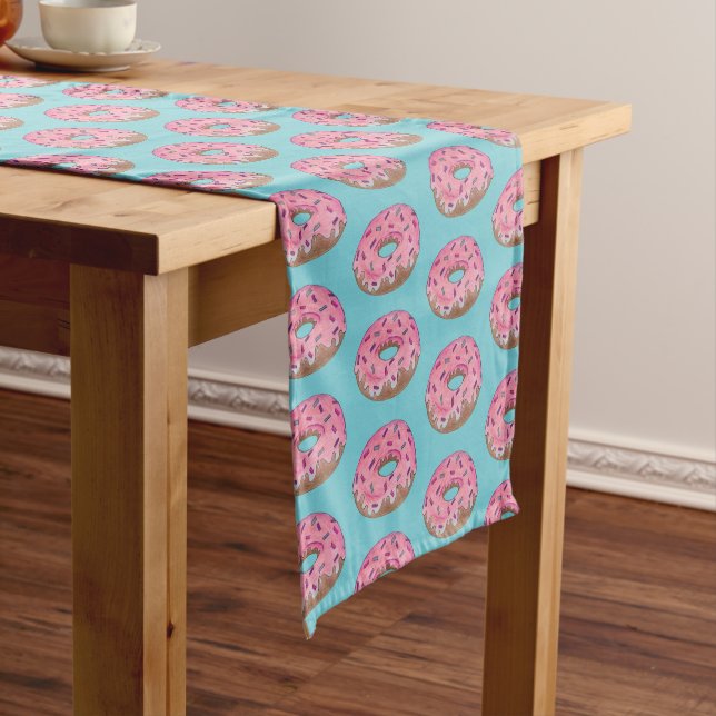 Pink Frosted Donut Sprinkles Doughnut Junk Food Short Table Runner (In Situ)