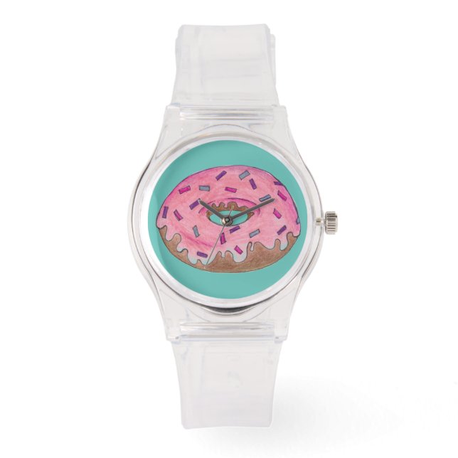 Pink Frosted Donut Sprinkles Doughnut Junk Food Watch (Front)