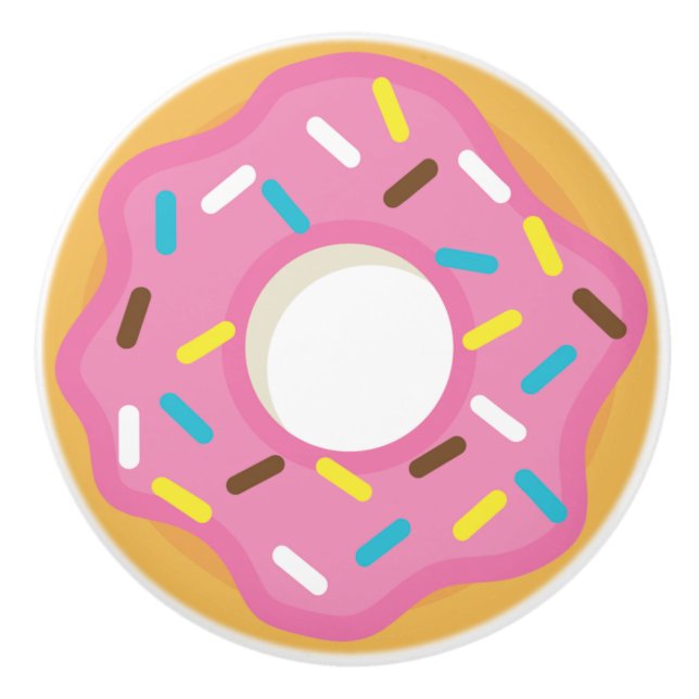 Pink Frosted Donut with Sprinkles Ceramic Knob (Front)