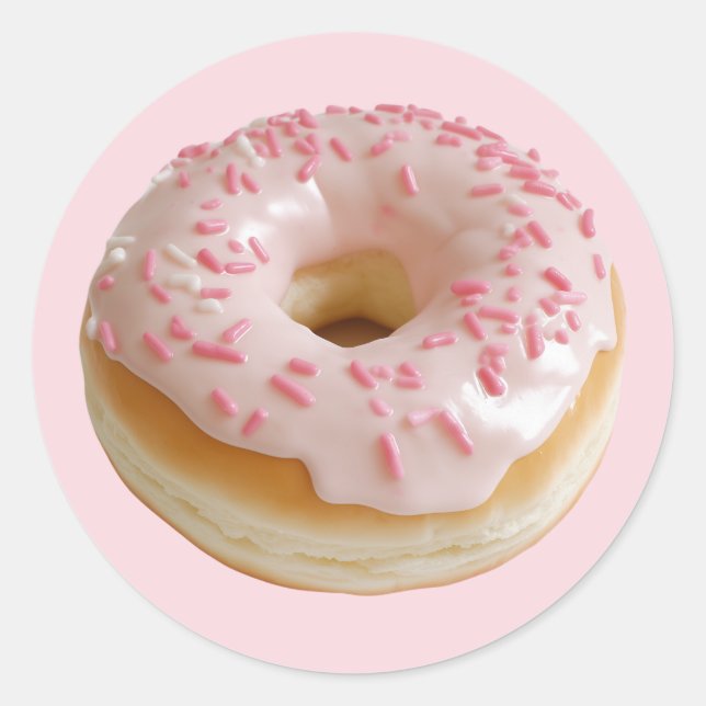 Pink Frosted Donut with Sprinkles Classic Round Sticker (Front)