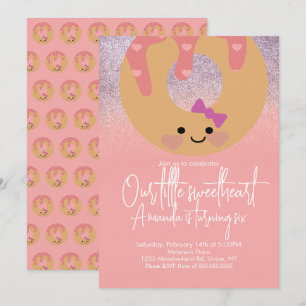 Pink Frosted Donuts Faux Glitter Valentines Day Invitation
