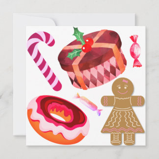 Pink Frosted Donuts Gingerbread Girls Candy Canes Invitation