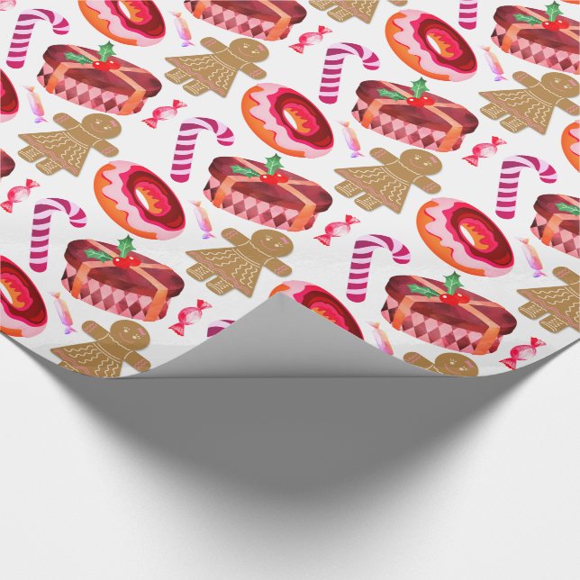 Pink Frosted Donuts Gingerbread Girls Candy Canes Wrapping Paper (Corner)
