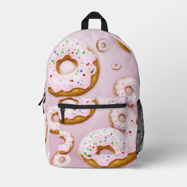 Pink Frosted Donuts with Sprinkles Pattern Printed Backpack (Front)