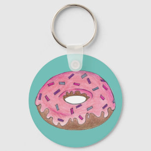 Pink Frosted Foodie Donut Doughnut w/ Sprinkles Keychain