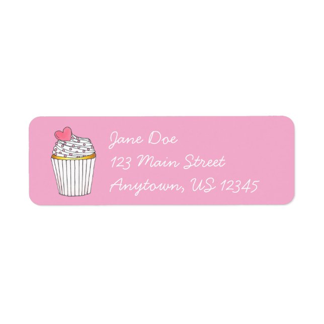 Pink Frosted Heart Cake Cupcake Love Bridal Shower Label (Front)